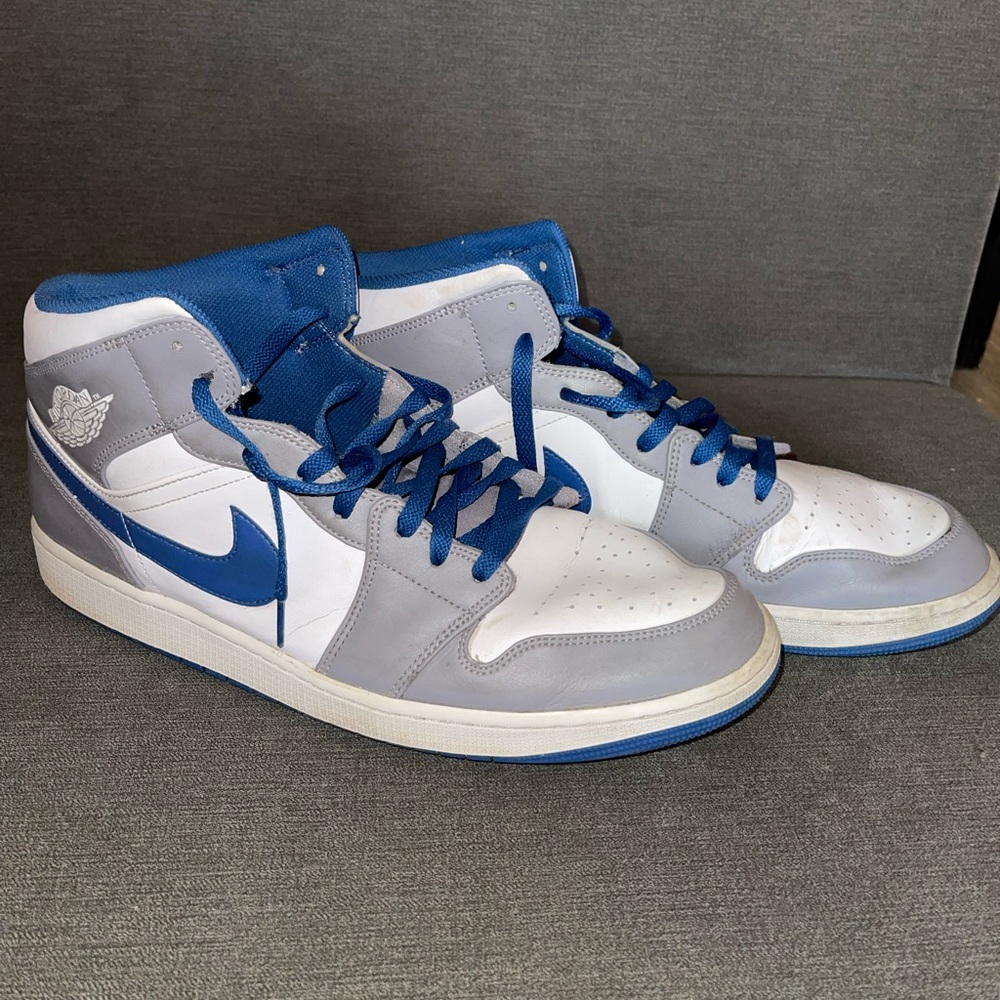 Nike Blue and Gray High-Top Jordans